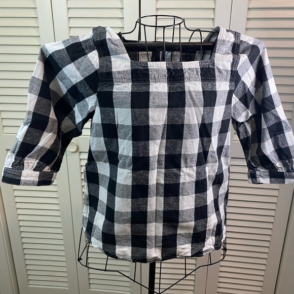 Time and Tru size small black gray white checkered 3/4 length sleeve casual - Picture 1 of 8